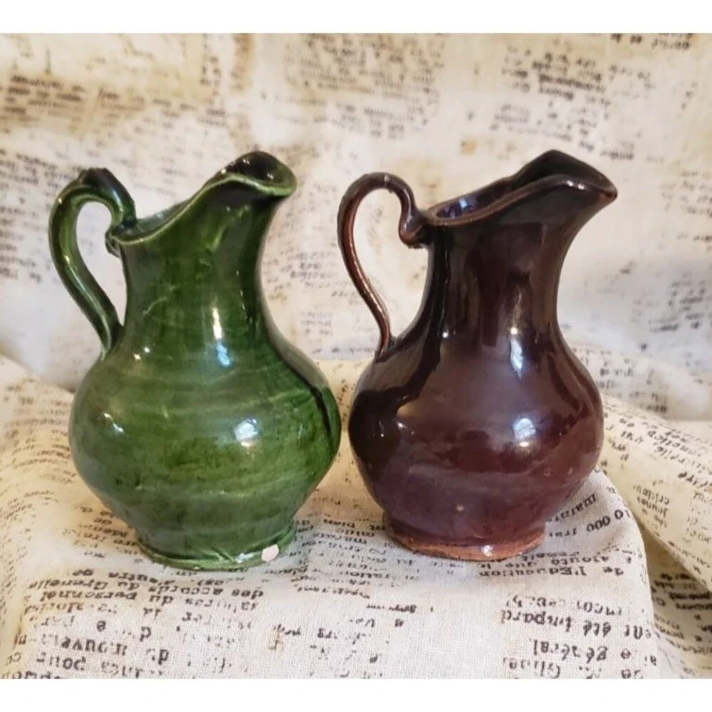Artsy, Earth Tones, Boho  - Two Vintage Bulb Shaped Miniature Pitchers